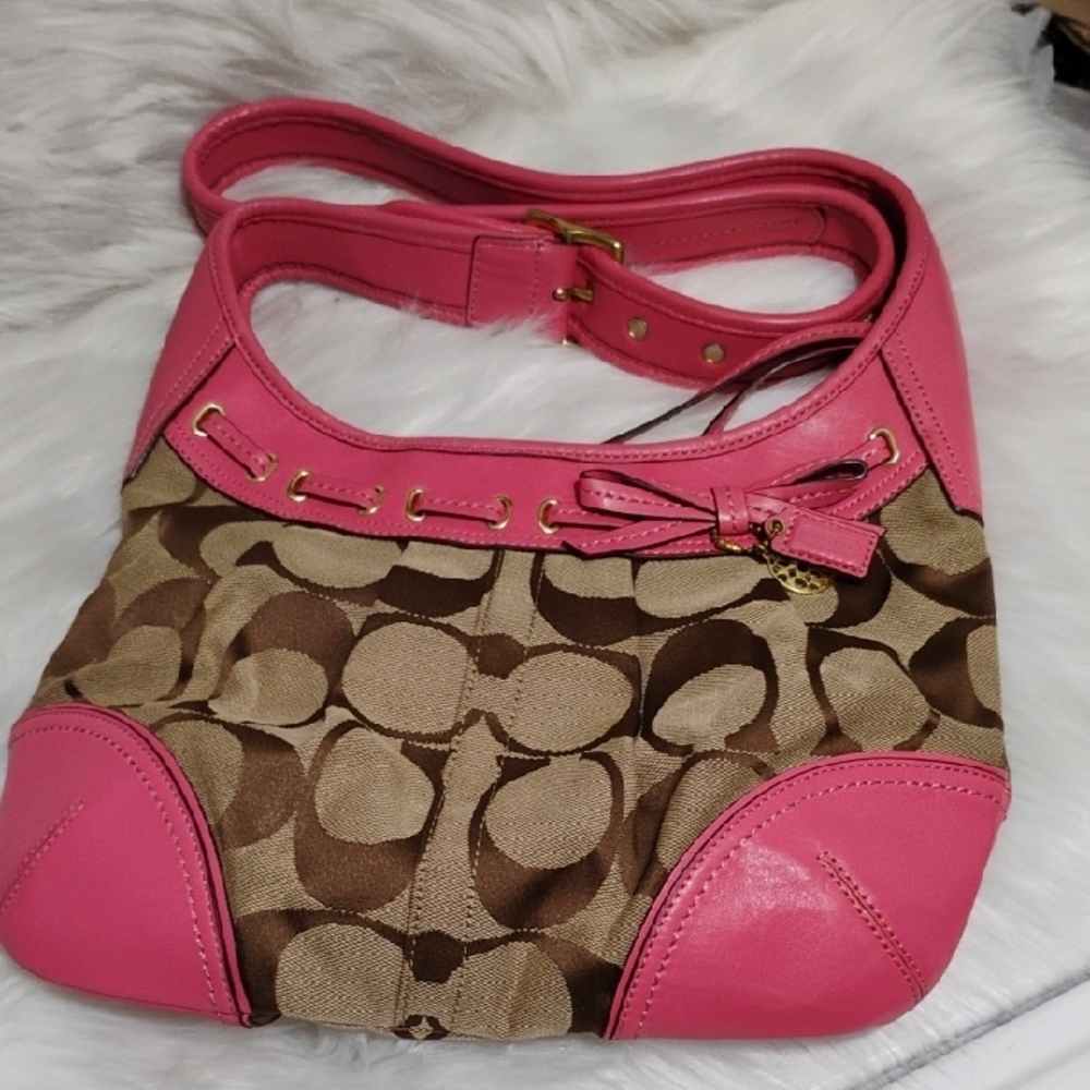 SALE! RARE! Coach Pink 🩷 Brown Signature Vintage Shoulder Bag W Hangtags - Picture 13 of 16